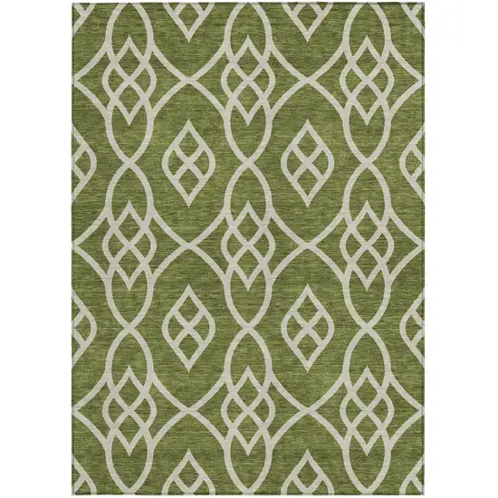Olive Green And Ivory Trellis Washable Indoor Outdoor Area Rug Photo 6