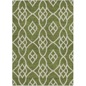 Photo of Olive Green And Ivory Trellis Washable Indoor Outdoor Area Rug