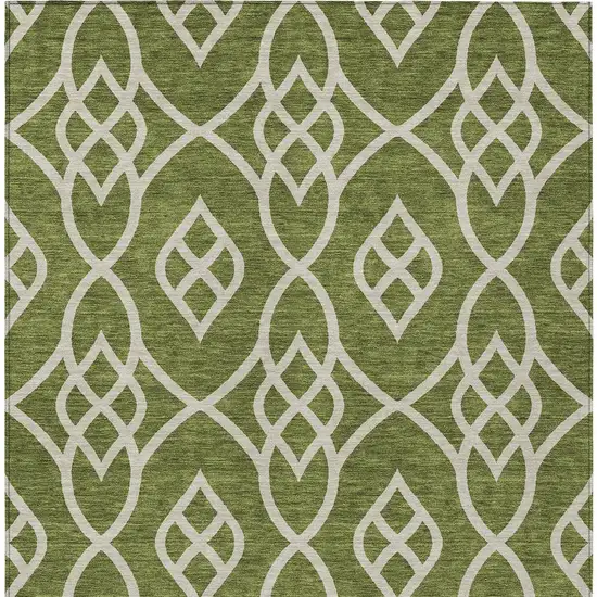 Olive Green And Ivory Trellis Washable Indoor Outdoor Area Rug Photo 6