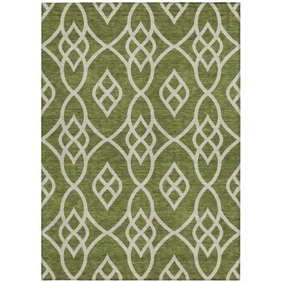 Olive Green And Ivory Trellis Washable Indoor Outdoor Area Rug Photo 6