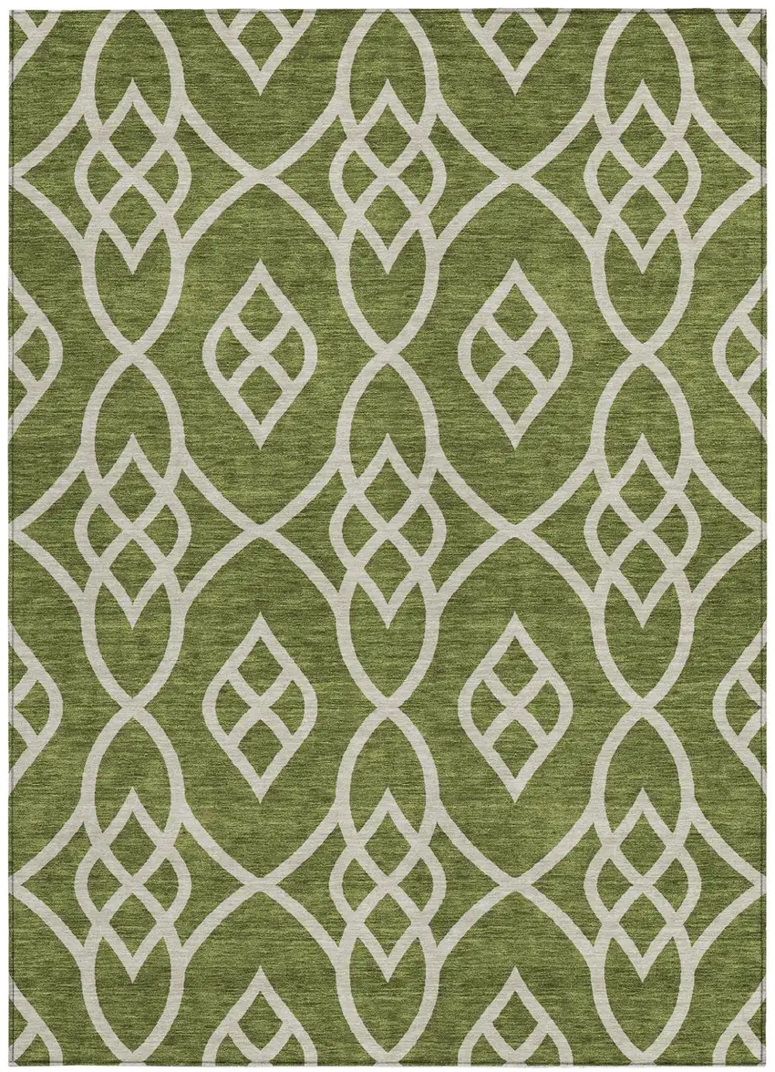 Olive Green And Ivory Trellis Washable Indoor Outdoor Area Rug Photo 6