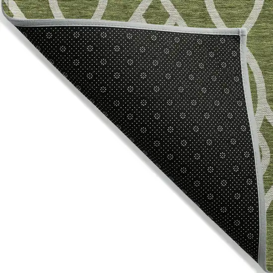 Olive Green And Ivory Trellis Washable Indoor Outdoor Area Rug Photo 3