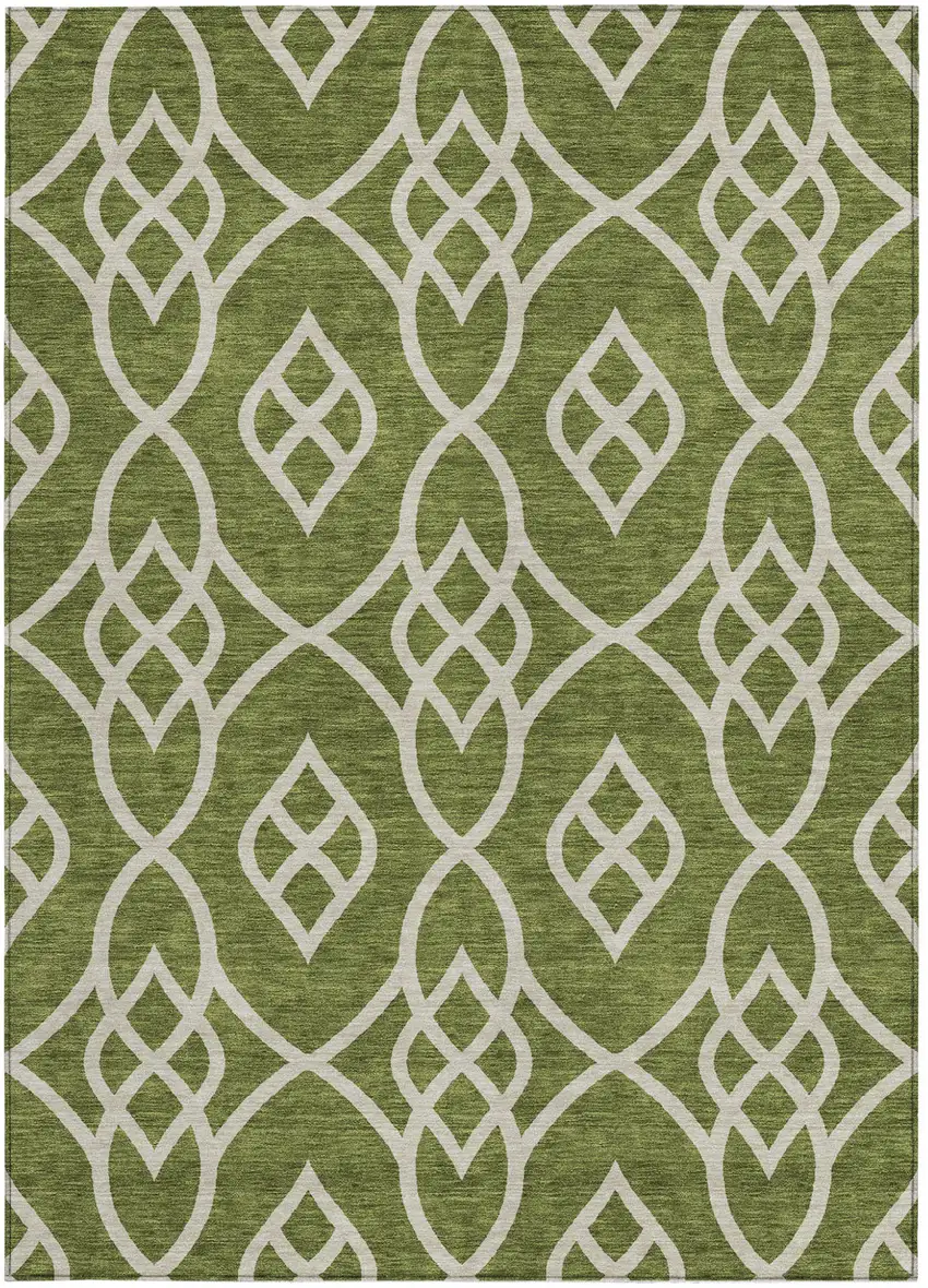Olive Green And Ivory Trellis Washable Indoor Outdoor Area Rug Photo 7