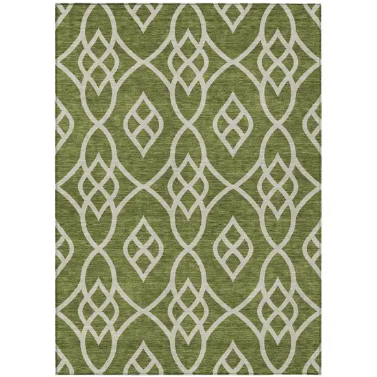 Olive Green And Ivory Trellis Washable Indoor Outdoor Area Rug Photo 2