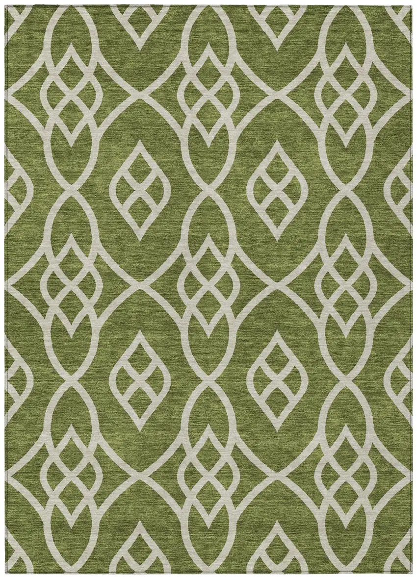 Olive Green And Ivory Trellis Washable Indoor Outdoor Area Rug Photo 2