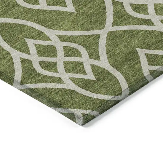 Olive Green And Ivory Trellis Washable Indoor Outdoor Area Rug Photo 5