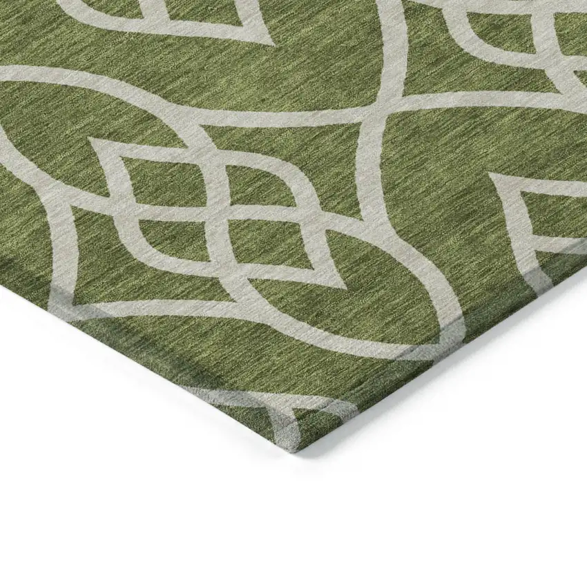 Olive Green And Ivory Trellis Washable Indoor Outdoor Area Rug Photo 5