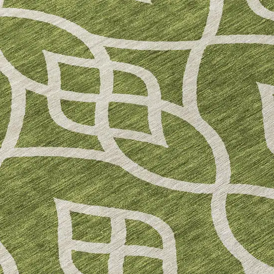 Olive Green And Ivory Trellis Washable Indoor Outdoor Area Rug Photo 8