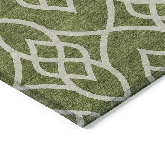 Olive Green And Ivory Trellis Washable Indoor Outdoor Area Rug Photo 4