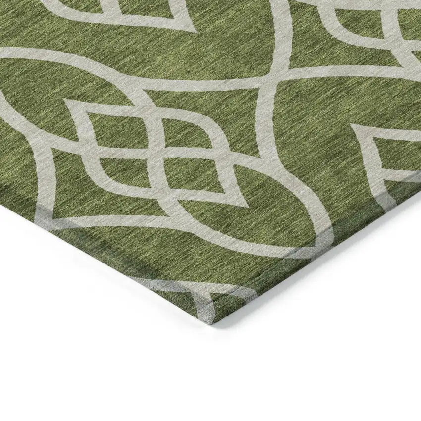 Olive Green And Ivory Trellis Washable Indoor Outdoor Area Rug Photo 4
