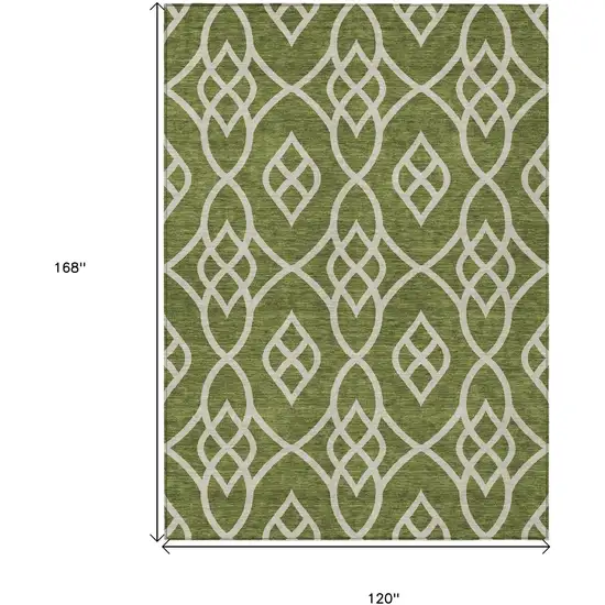 Olive Green And Ivory Trellis Washable Indoor Outdoor Area Rug Photo 7