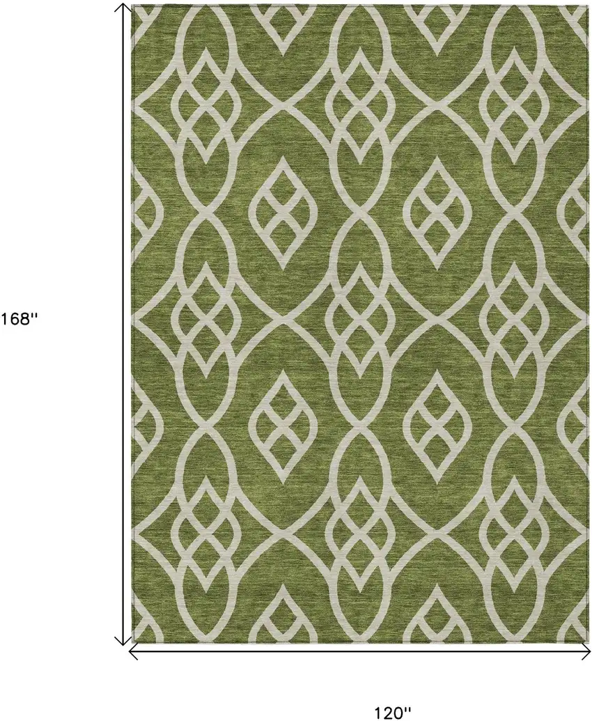 Olive Green And Ivory Trellis Washable Indoor Outdoor Area Rug Photo 7