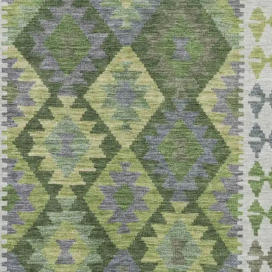 Olive Green And Ivory Tribal Washable Area Rug With UV Protection Photo 3