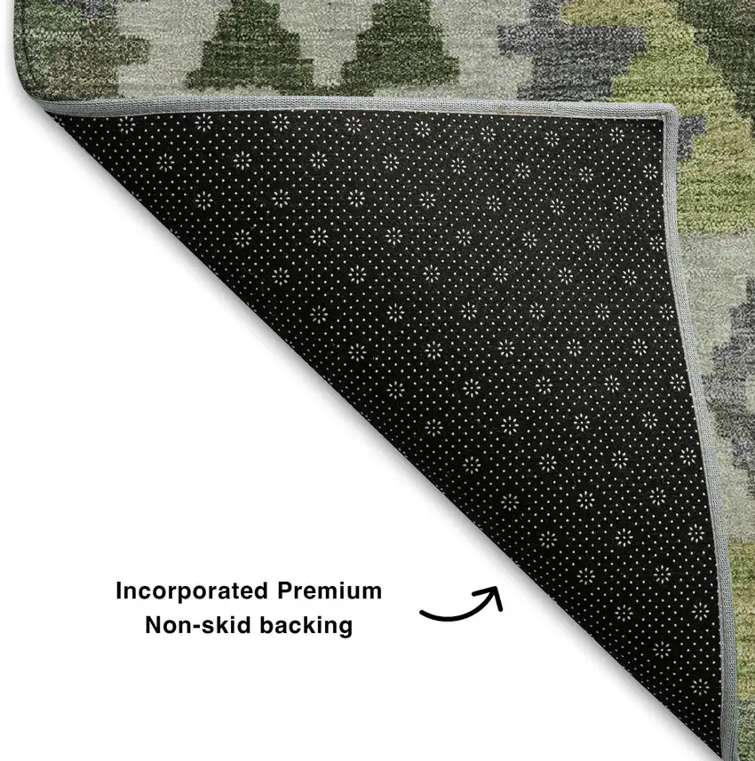 Olive Green And Ivory Tribal Washable Area Rug With UV Protection Photo 7