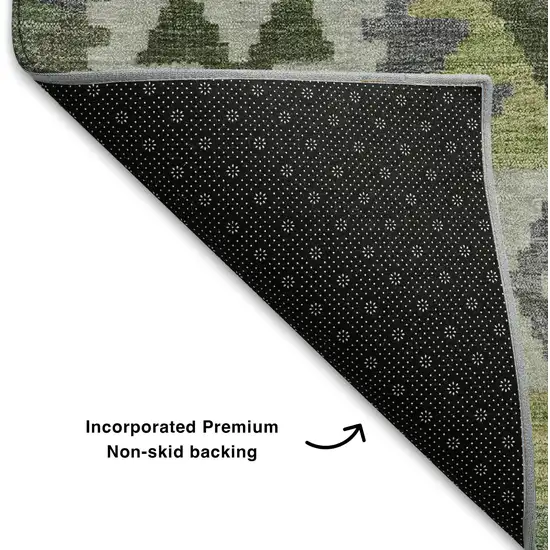 Olive Green And Ivory Tribal Washable Area Rug With UV Protection Photo 7