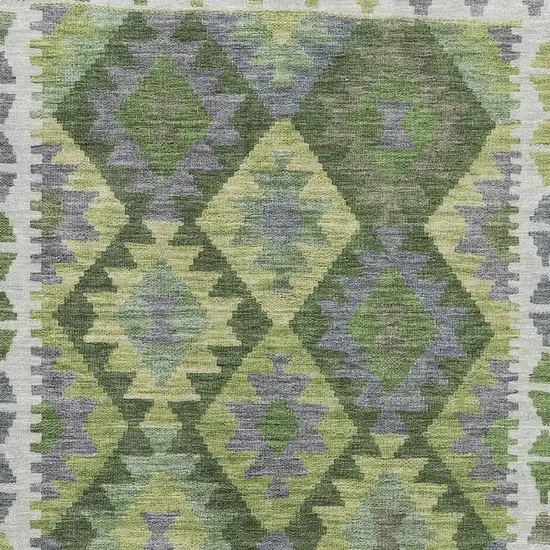 Olive Green And Ivory Tribal Washable Area Rug With UV Protection Photo 3