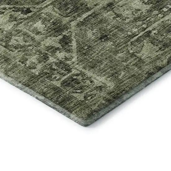 Olive Green And Ivory Tribal Washable Indoor Outdoor Area Rug Photo 7