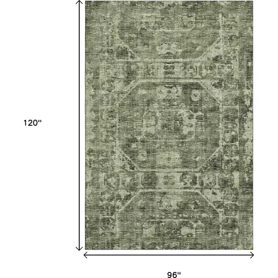 Olive Green And Ivory Tribal Washable Indoor Outdoor Area Rug Photo 3