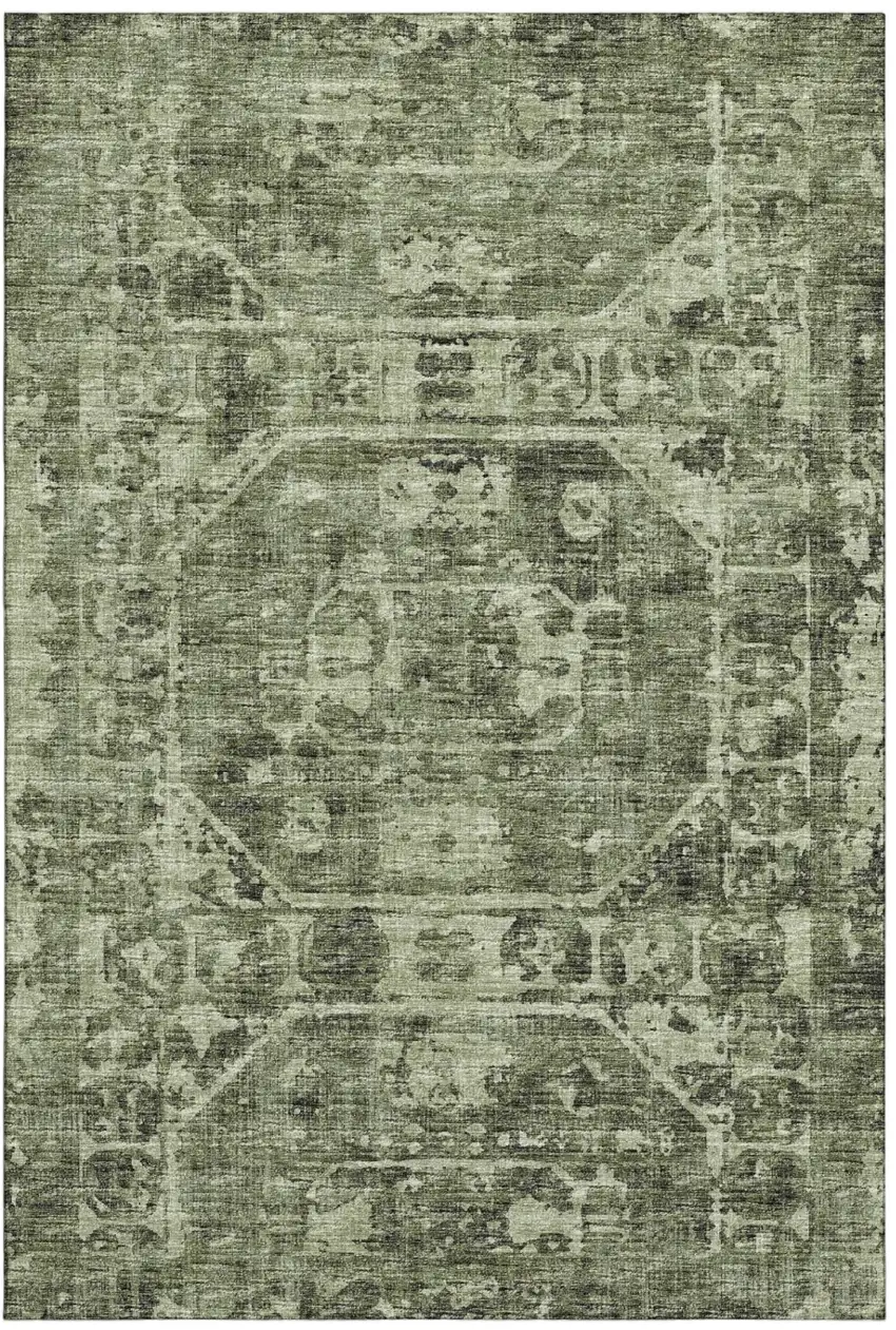 Olive Green And Ivory Tribal Washable Indoor Outdoor Area Rug Photo 2