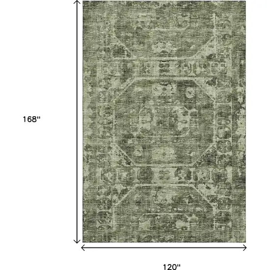 Olive Green And Ivory Tribal Washable Indoor Outdoor Area Rug Photo 3