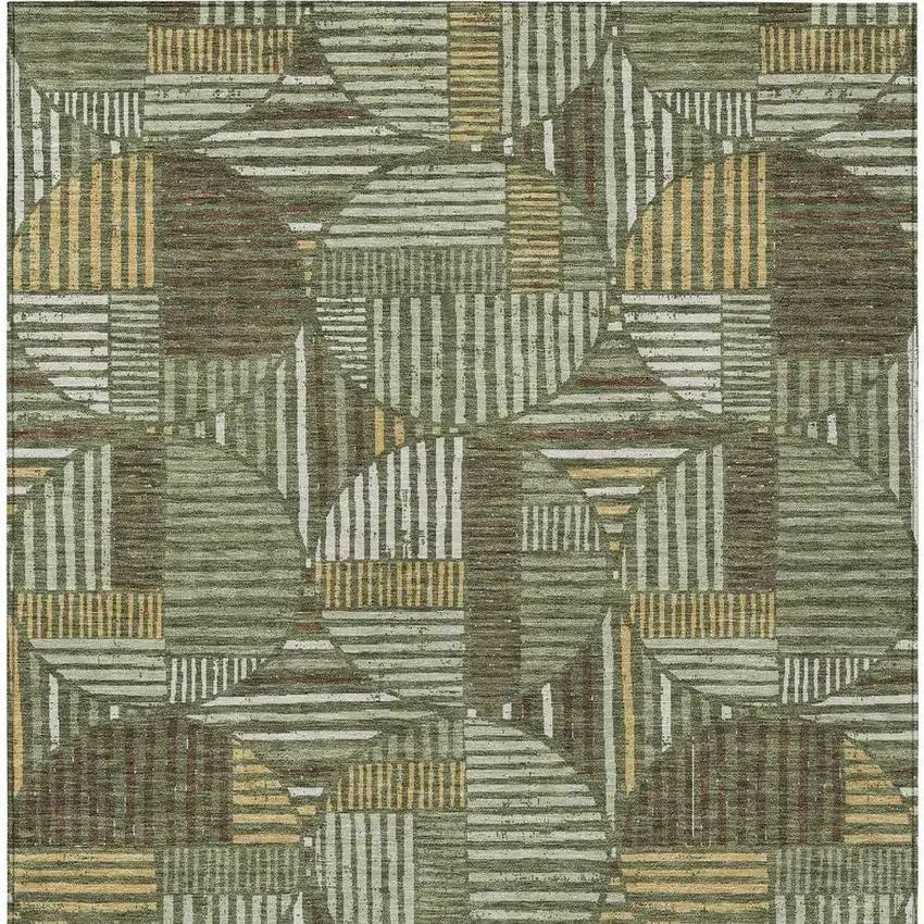 Olive Green And Khaki Geometric Washable Indoor Outdoor Area Rug Photo 4