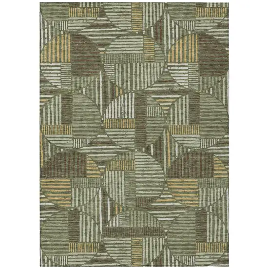 Olive Green And Khaki Geometric Washable Indoor Outdoor Area Rug Photo 2
