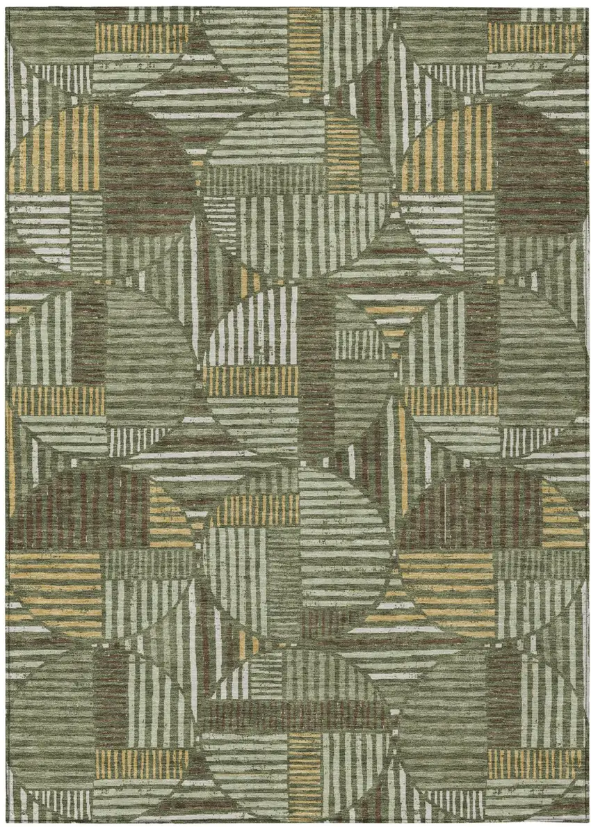 Olive Green And Khaki Geometric Washable Indoor Outdoor Area Rug Photo 2