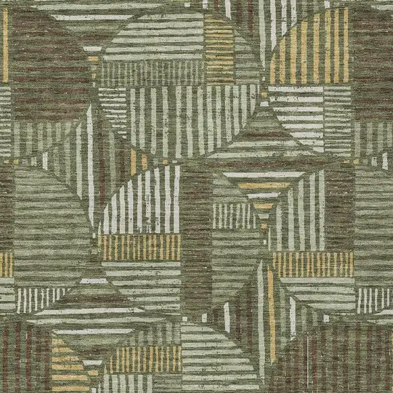 Olive Green And Khaki Geometric Washable Indoor Outdoor Area Rug Photo 3