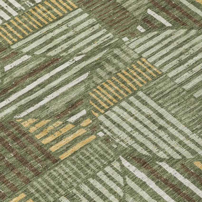 Olive Green And Khaki Geometric Washable Indoor Outdoor Area Rug Photo 6