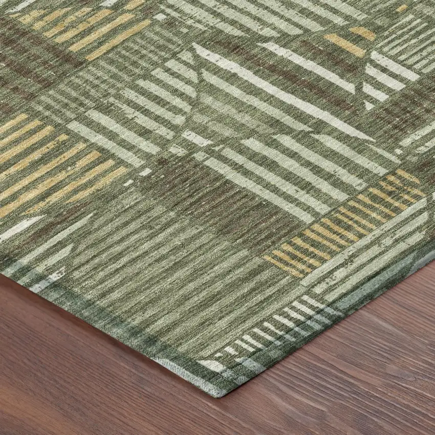 Olive Green And Khaki Geometric Washable Indoor Outdoor Area Rug Photo 5