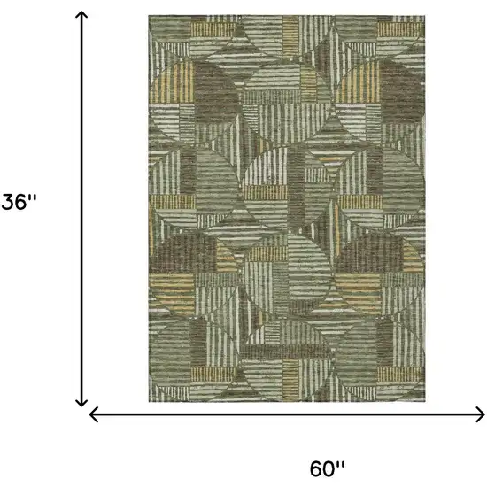 Olive Green And Khaki Geometric Washable Indoor Outdoor Area Rug Photo 7