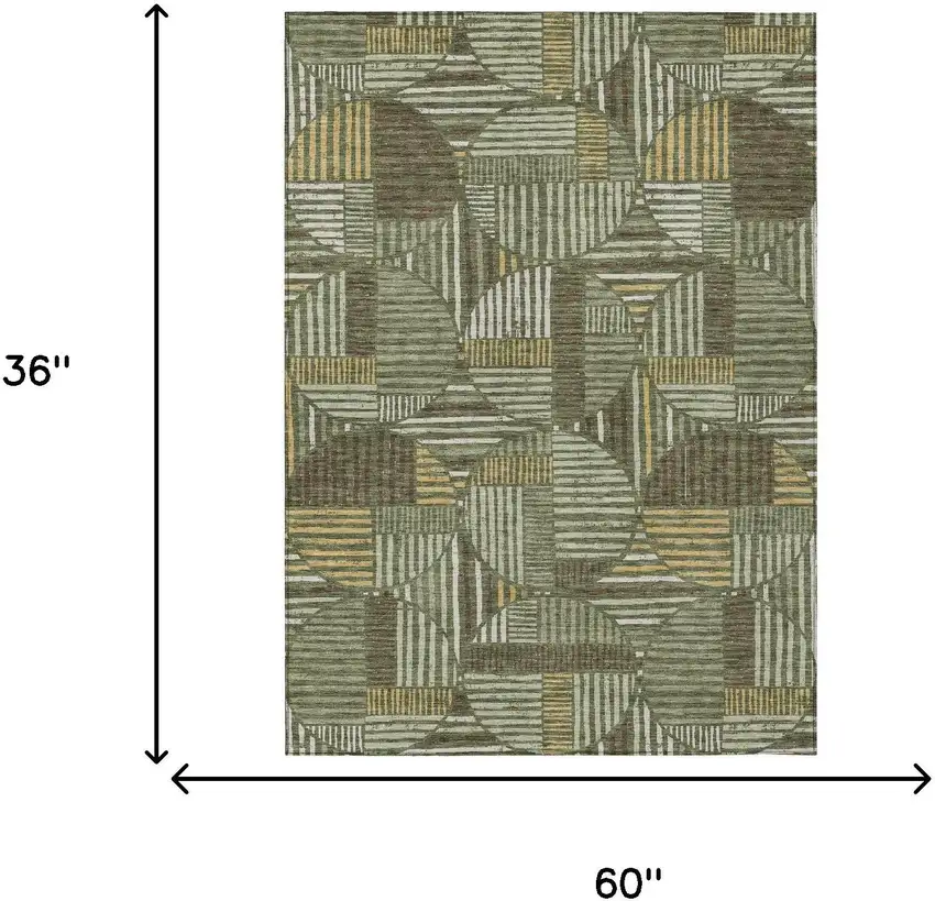 Olive Green And Khaki Geometric Washable Indoor Outdoor Area Rug Photo 7