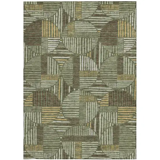 Olive Green And Khaki Geometric Washable Indoor Outdoor Area Rug Photo 4