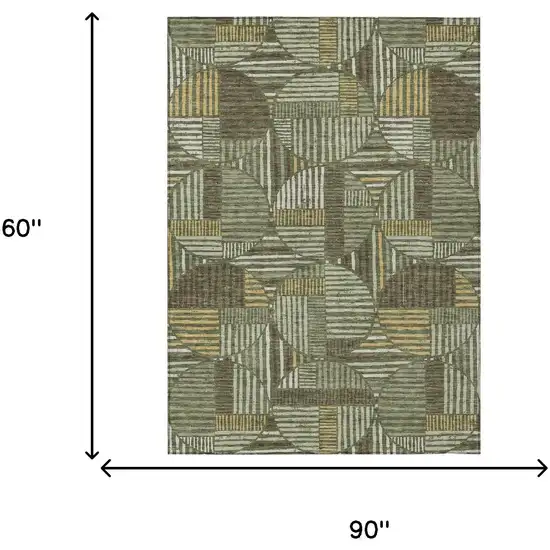 Olive Green And Khaki Geometric Washable Indoor Outdoor Area Rug Photo 7