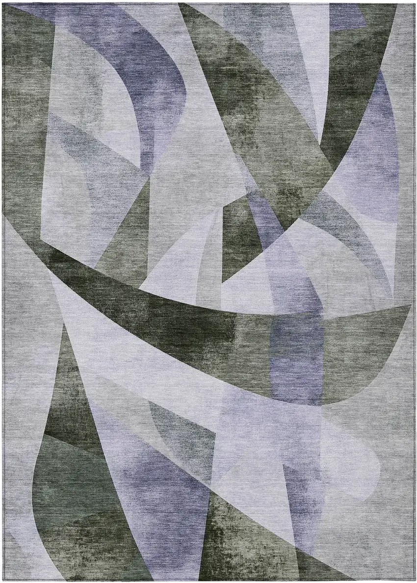 Olive Green And Lavender Abstract Washable Indoor Outdoor Area Rug Photo 1