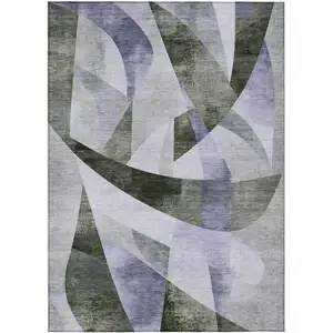 Photo of Olive Green And Lavender Abstract Washable Indoor Outdoor Area Rug