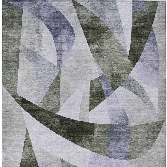 Olive Green And Lavender Abstract Washable Indoor Outdoor Area Rug Photo 4