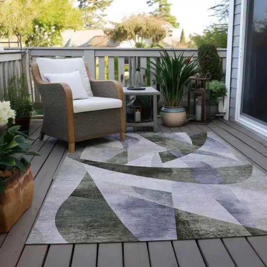 Olive Green And Lavender Abstract Washable Indoor Outdoor Area Rug Photo 8