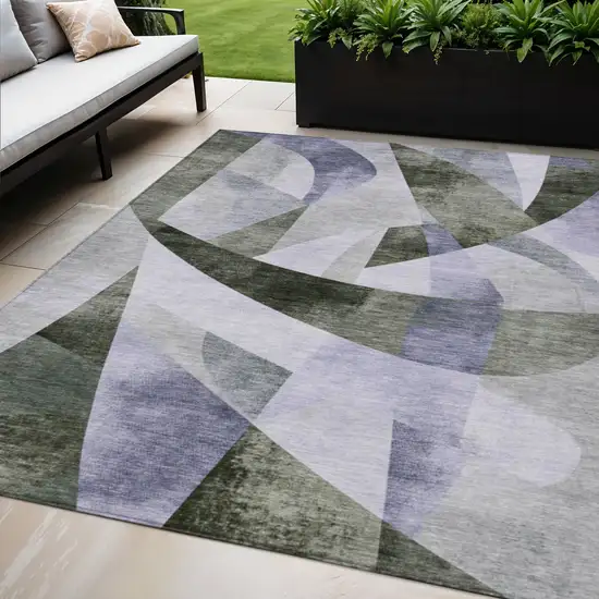 Olive Green And Lavender Abstract Washable Indoor Outdoor Area Rug Photo 2