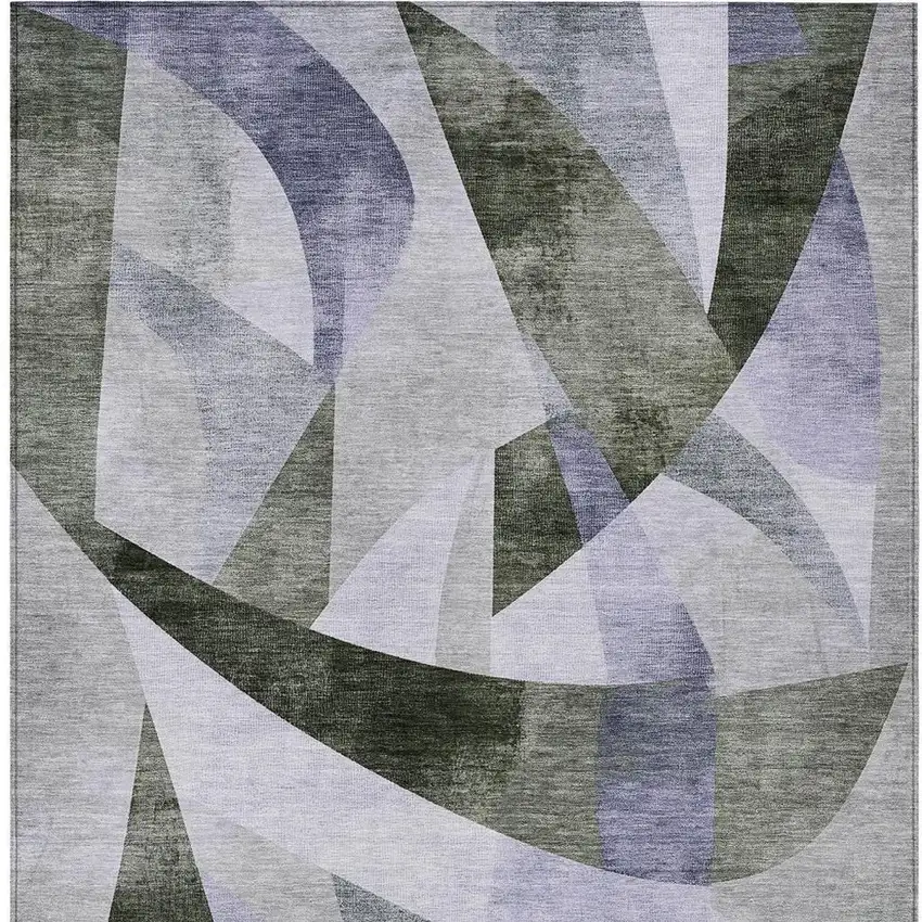 Olive Green And Lavender Abstract Washable Indoor Outdoor Area Rug Photo 4