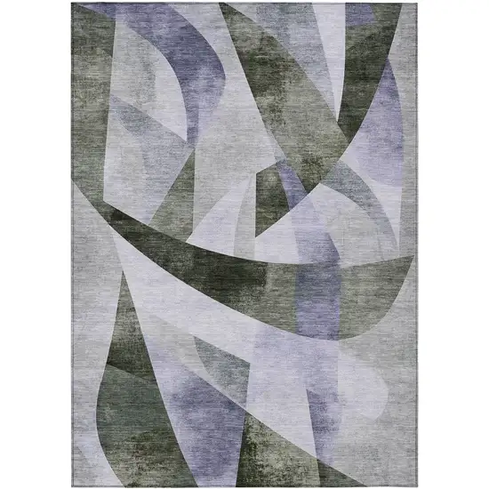 Olive Green And Lavender Abstract Washable Indoor Outdoor Area Rug Photo 1