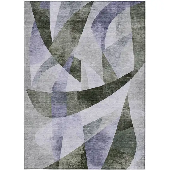 Olive Green And Lavender Abstract Washable Indoor Outdoor Area Rug Photo 3