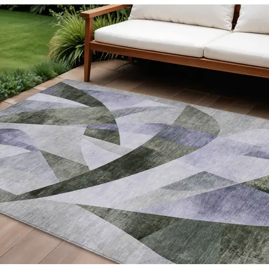 Olive Green And Lavender Abstract Washable Indoor Outdoor Area Rug Photo 2