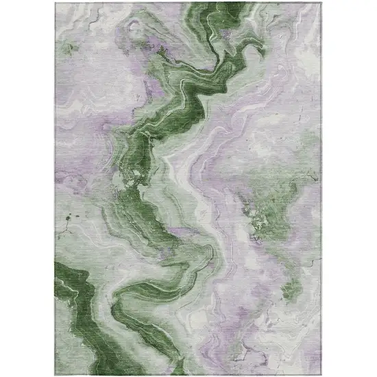 Olive Green And Lavender Abstract Washable Indoor Outdoor Area Rug Photo 1
