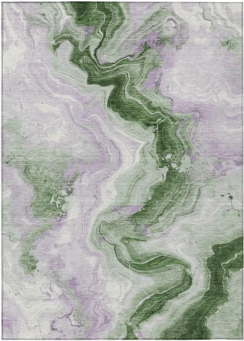 Olive Green And Lavender Abstract Washable Indoor Outdoor Area Rug Photo 8