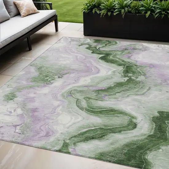 Olive Green And Lavender Abstract Washable Indoor Outdoor Area Rug Photo 2