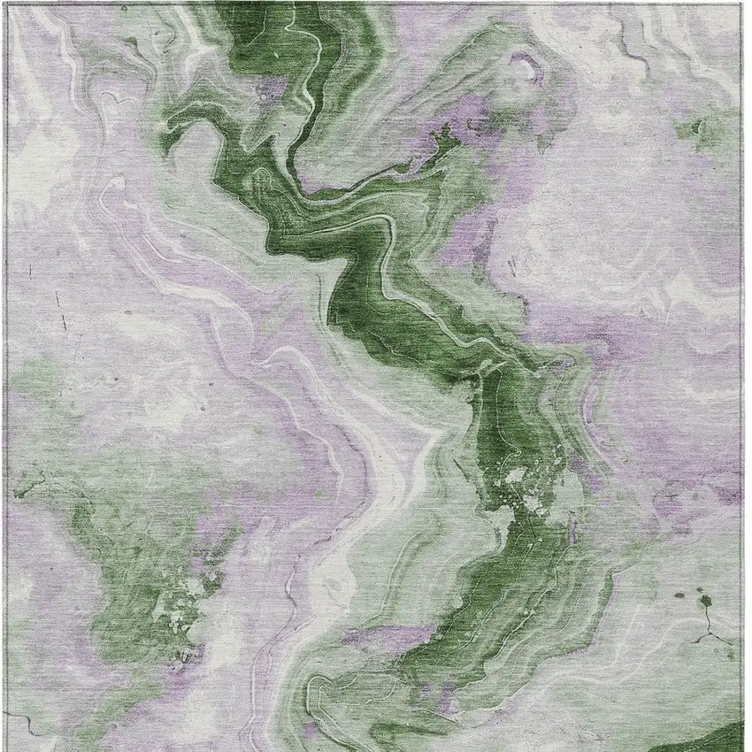 Olive Green And Lavender Abstract Washable Indoor Outdoor Area Rug Photo 9