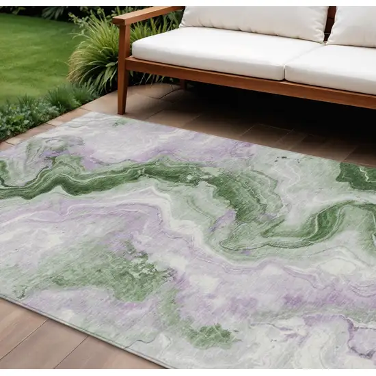 Olive Green And Lavender Abstract Washable Indoor Outdoor Area Rug Photo 2