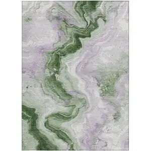 Photo of Olive Green And Lavender Abstract Washable Indoor Outdoor Area Rug