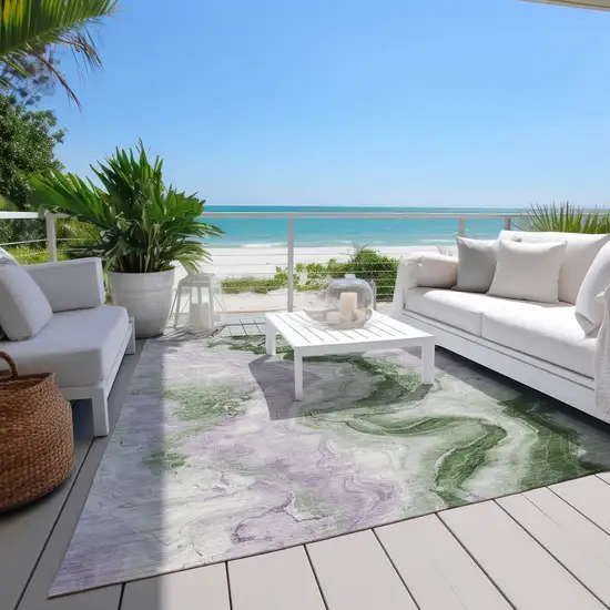 Olive Green And Lavender Abstract Washable Indoor Outdoor Area Rug Photo 8